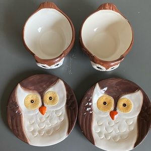 Owl Small Plate and Bowl: Set of 2 (4pc total)